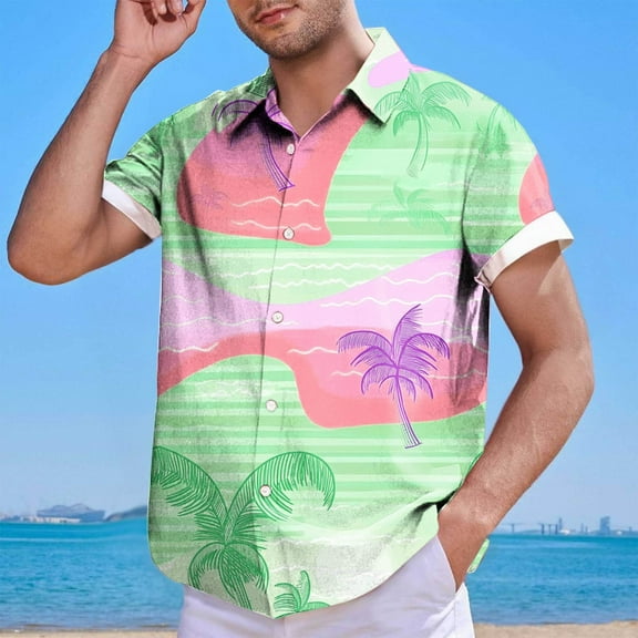 Xixinqiwan Men's Button Shirt,Men's Summer Printed Shirt Short Sleeve Breathable Button Down Beach Shirt for Summer Casual Vacation Wedding Shirt