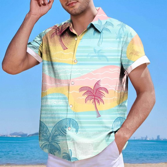 Xixinqiwan Men's Button Shirt,Men's Summer Printed Shirt Short Sleeve Breathable Button Down Beach Shirt for Summer Casual Vacation Wedding Shirt