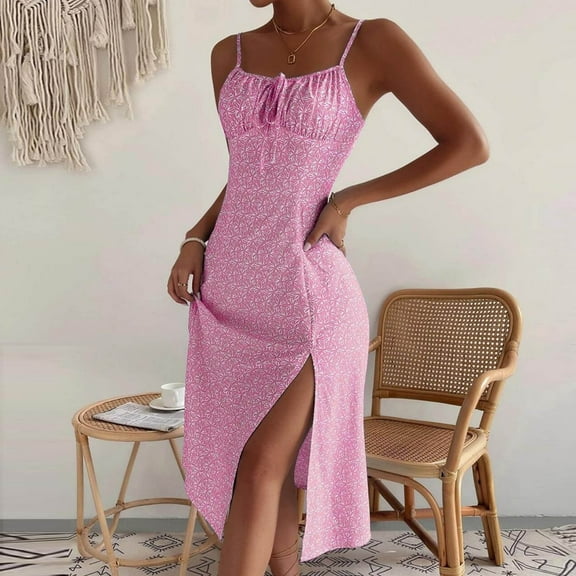 Xixinqiwan No Boundaries Summer Dresses for Women under $10,Women's Bodycon Midi Dress Sleeveless Backless Sexy Side Slit Cocktail Dress Club Party Dress