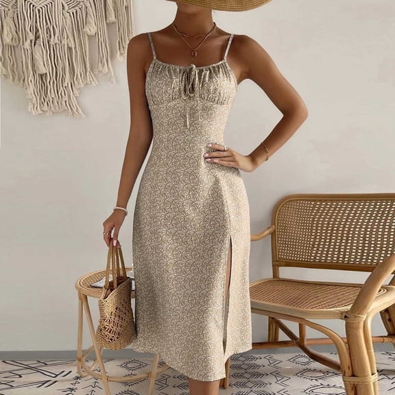 Xixinqiwan Summer Dresses for Women under $10,Women's Bodycon Midi Dress Sleeveless Backless Sexy Side Slit Cocktail Dress Club Party Dress