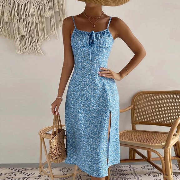 Xixinqiwan Summer Dresses for Women under $10,Women's Bodycon Midi Dress Sleeveless Backless Sexy Side Slit Cocktail Dress Club Party Dress