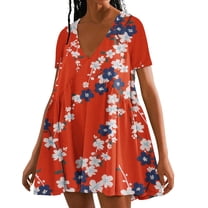 Xixinqiwan No Boundaries Sundresses for Women ,Womens Summer Casual Dress Loose Short Sleeve Pleated V Neck Daily Print Dress,Summer Flowy Boho Dress Vocation Outfit