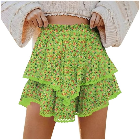 Xixinqiwan No Boundaries Women 2025 Skirts Plus Size,Women's Mini Skirt Bohemian Style Layered Printed Mesh Splicing Temperament Commuter Mini Bustier Short Skirts