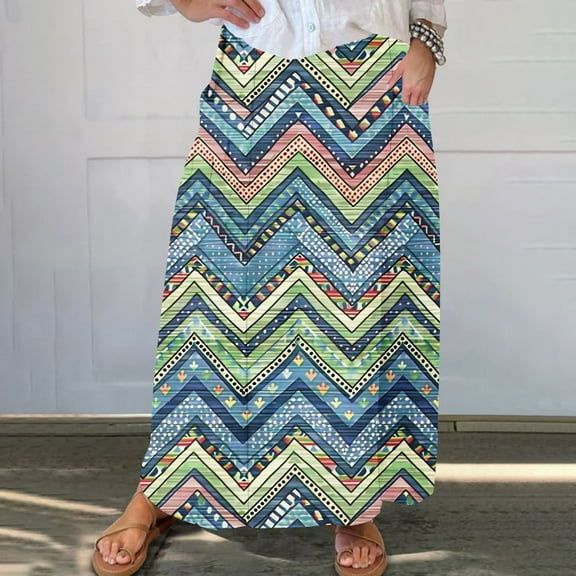 Xixinqiwan No Boundaries Women Maxi Skirts Clearance,Women's Cotton Midi Skirts High Waist A-line Flared Skirt Trendy Casual Floral Skirt with Pockets