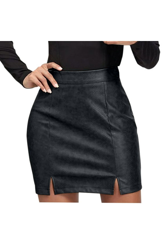 Women Plus Size Skirt,Womens Sexy Faux Leather Mini Skirt Elastic High Waisted Side Slit Bodycon Pencil Skirt Party Night Club Wear