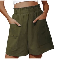 Xixinqiwan Women Shorts Bermuda Cargo Shorts High Waisted Wide Leg Summer Shorts Linen Dressy Casual Relaxed Pleated Shorts with Elastic Waist