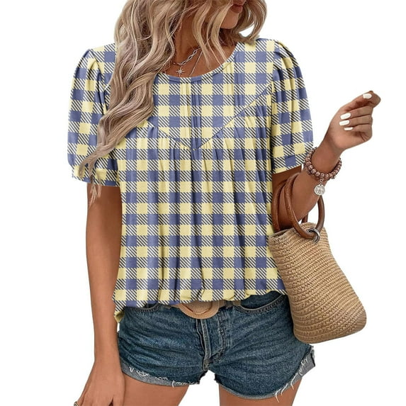 Xixinqiwan No Boundaries Women Tops,Women's Boho Short Sleeve Shirts Floral Work Blouses Dressy Casual Round Neck Loose Chiffon Flowy Tops T-shirts Khaki M