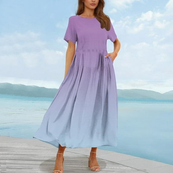 Xixinqiwan Women's and Women's Plus Dress,Plus Size Floral Dress for Women Flutter Short Sleeve Boho Maxi Dress Crew Neck Smocked Long Dresses with Pockets