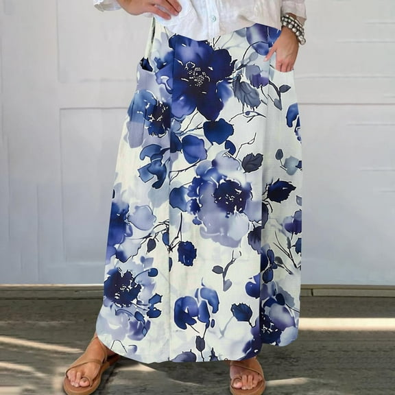 Xixinqiwan No Boundaries Women's and Women's Plus Skirts,Midi Skirts for Women Elastic High Waisted Casual Floral Printed Skirt Plus Size Womens Summer Skirts