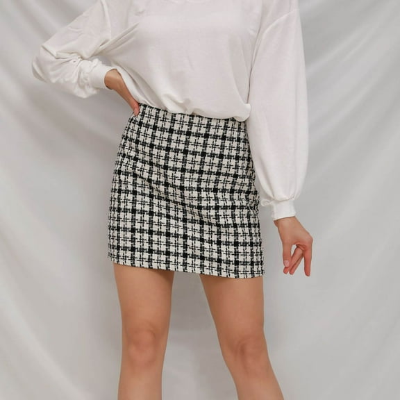 Xixinqiwan No Boundaries Women's and Women's Plus Skorts,Skorts for Women Tweed High-Waisted Bustier Skirt Retro Well Check A-Line Short Skirts Casual Comfy