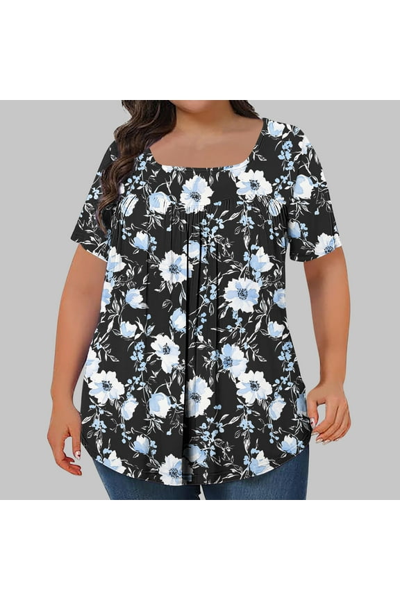 Women's and Women's Plus Tops,Plus Size Tshirt for Women Graphic Tees Square Neck Summer Short Sleeve Loose Fit Tops Tunic Blouse