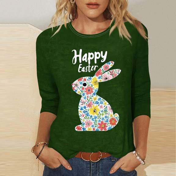 Xixinqiwan Christian Easter T-shirts for Women,Women Round Neck Bunny Hare Graphic Tee Tops Funny Easter Day Shirts for Women