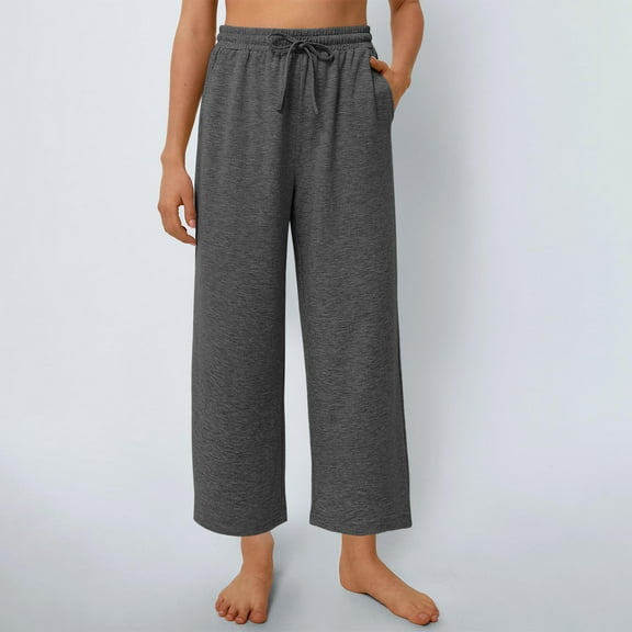 Xixinqiwan Clearance Plus Size Capris for Women,Women's Jogger Lounge Sweatpants Summer Casual Wide Leg Drawstring Cropped Pants Active Yoga Pants for Women