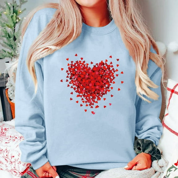 Xixinqiwan Valentine's Day Long Sleeve Shirts,Women Love Heart Valentines Day Sweatshirts Raglan Pullover Tops Long Sleeve Shirt