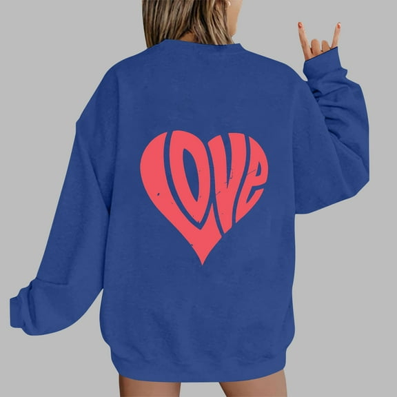 Xixinqiwan Valentine's Day Pullovers,Women Girls Plus Size Long Sleeve Shirts Cute 3D Colorful Heart Pattern Graphic Tees Loose Fit Cozy Pullovers