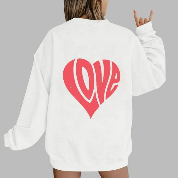 Xixinqiwan Valentine's Day Pullovers,Women Girls Plus Size Long Sleeve Shirts Cute 3D Colorful Heart Pattern Graphic Tees Loose Fit Cozy Pullovers