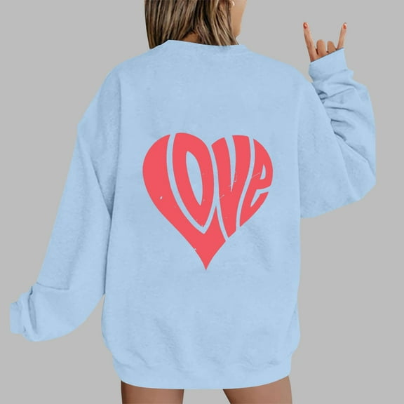 Xixinqiwan Valentine's Day Pullovers,Women Girls Plus Size Long Sleeve Shirts Cute 3D Colorful Heart Pattern Graphic Tees Loose Fit Cozy Pullovers