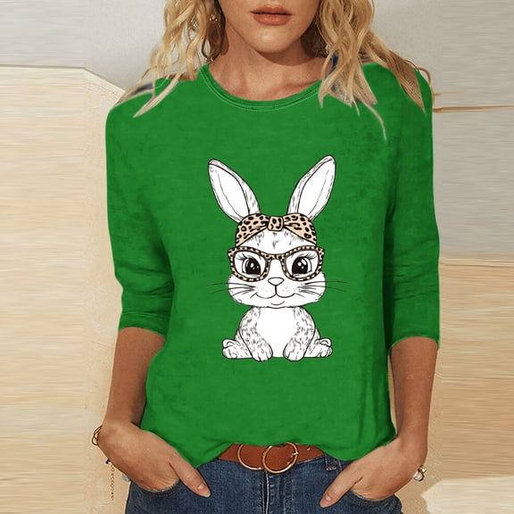Xixinqiwan Easter Clothing for Women,Womens Tops Casual Happy Easter Graphic Print Crewneck Tshirt Plus Size Tunic Tops Loose Dressy Shirts