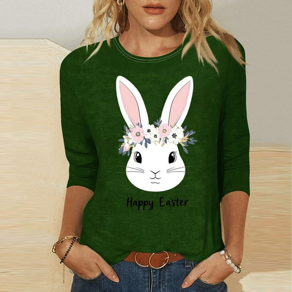 Xixinqiwan Easter Day Womens Tops,Happy Easter Shirts for Women Funny Bunny T-Shirt Colorful Egg Graphic Tee Tops Easter Holiday Spring Shirt
