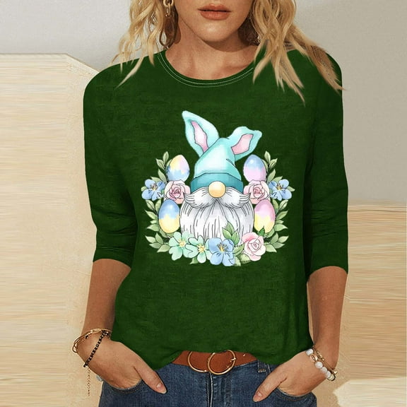 Xixinqiwan Easter Day Womens Tops,Womens Tops Trend Three Quarter Sleeve Printed Cartoon Easter Bunny Tshirt Top Easter Dress for Women