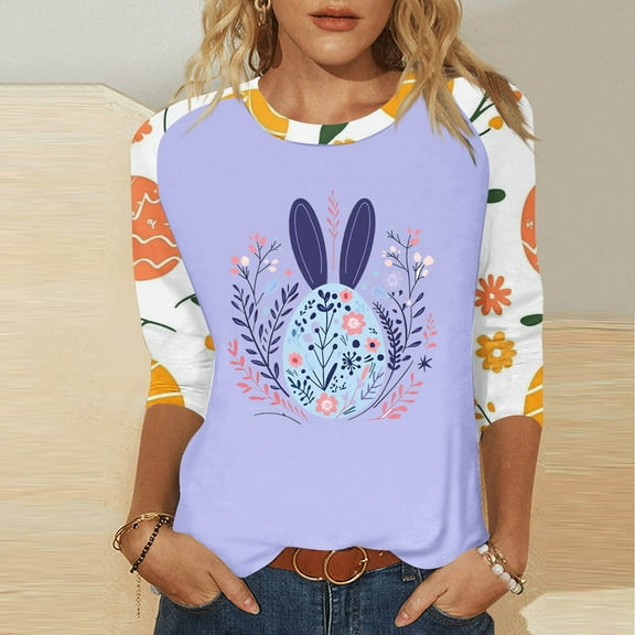 Xixinqiwan Easter Shirt for Women,Women Happy Easter T-Shirt Bunny Hare Graphic T-Shirt Egg Hunting Squad Letter Print Shirts Short Sleeve Tops