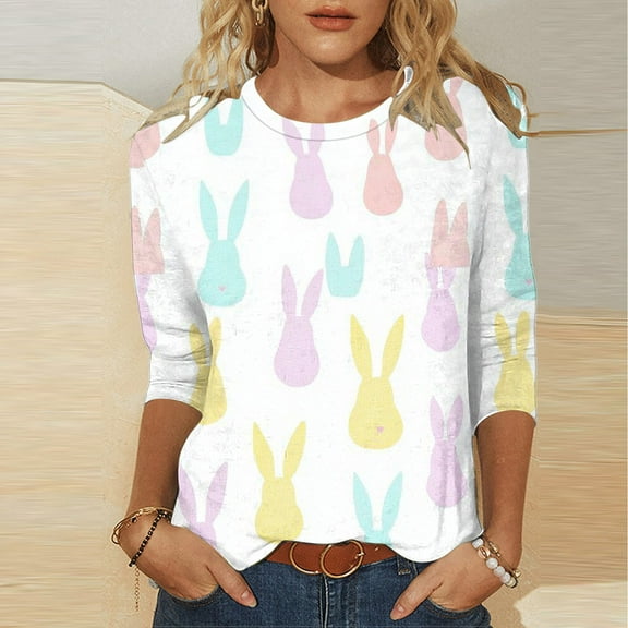 Xixinqiwan Happy Easter Day Womens Tops,Womens Tops Casual Happy Easter Graphic Print Crewneck Tshirt Plus Size Tunic Tops Loose Dressy Shirts