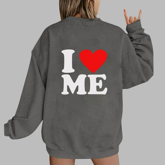Xixinqiwan Love Heart Sweatshirt for Women,Women Romantic Love Graphic Print Shirt Casual Heart Long Sleeve Pullover Tops Round Neck Hoodless Sweatshirt