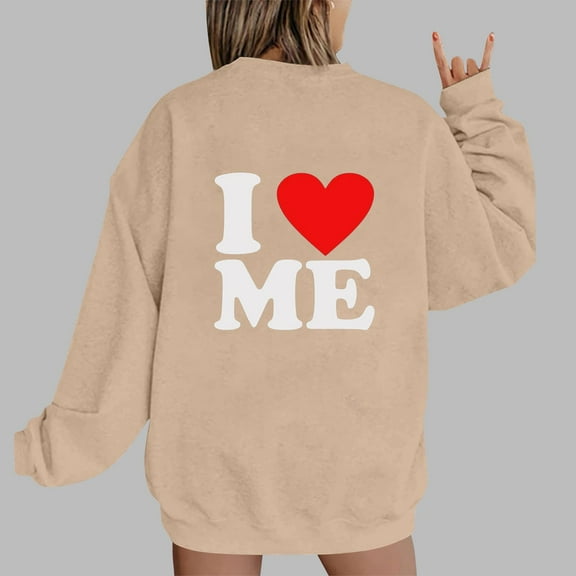 Xixinqiwan Love Heart Sweatshirt for Women,Women Romantic Love Graphic Print Shirt Casual Heart Long Sleeve Pullover Tops Round Neck Hoodless Sweatshirt