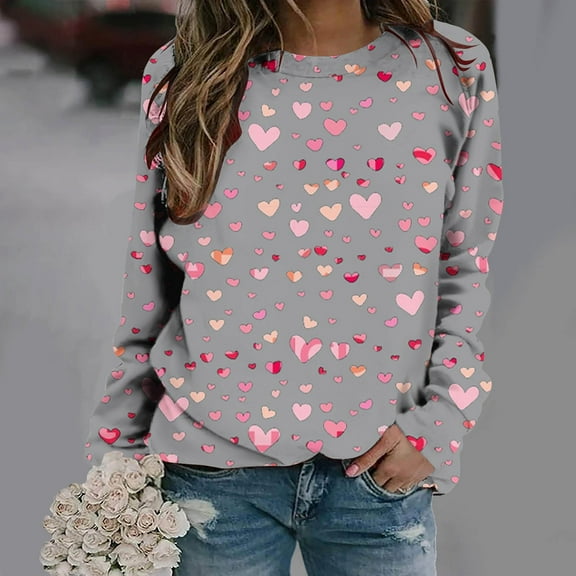 Xixinqiwan Love Shirts for Women,Women Valentine's Day Love Shirt Funny Graphic Long Sleeve Lightweight Holiday Pullover Tops