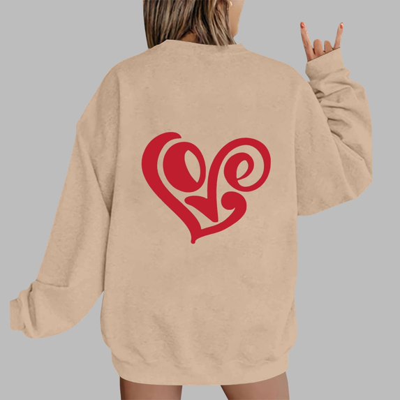 Xixinqiwan Love Shirts for Women,Womens Heart Print Crewneck Graphic Shirt Lightweight Comfortable Sweatshirt Long Sleeve Pullover