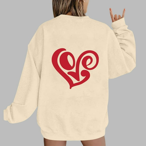 Xixinqiwan Love Shirts for Women,Womens Heart Print Crewneck Graphic Shirt Lightweight Comfortable Sweatshirt Long Sleeve Pullover