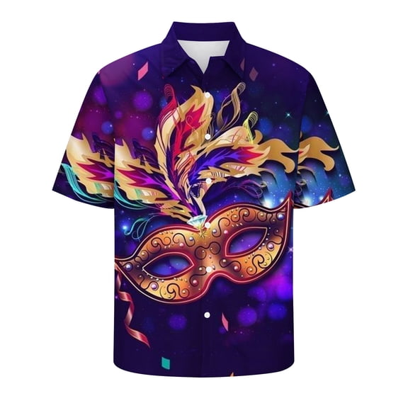 Xixinqiwan Mardi Gras Clothing for Men,Men's Holiday Hawaiian Button Down Short Sleeve Shirt New Orleans Carnival Party Clothing