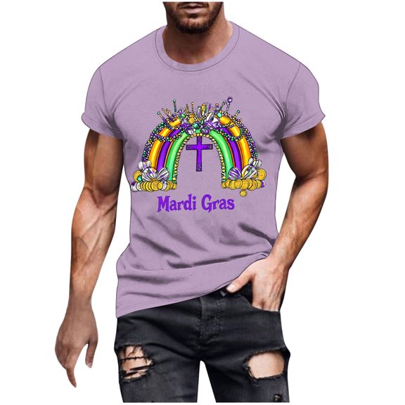 Xixinqiwan Mardi Gras Clothing for Men,Men's Tuesday Shirt Funny Mask Graphic Tee for New Orleans Carnival Party