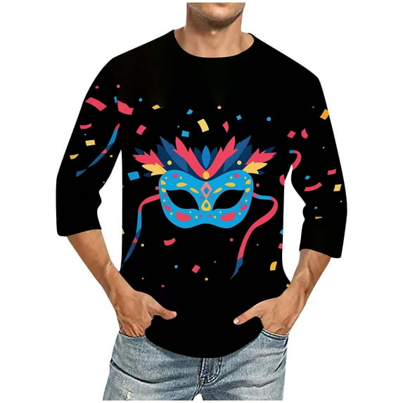 Xixinqiwan Mardi Gras Shirt for Men,Casual Round Neck Tunic Blouse Fat Tuesday Tee New Orleans Carnival Party Clothing