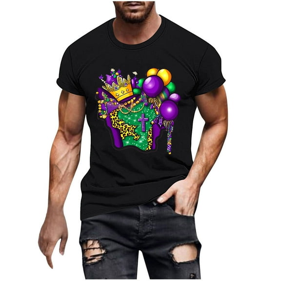 Xixinqiwan Mardi Gras T-shirt for Men,Mens Short Sleeve Carnival Round Neck Casual Tshirts New Orleans Parade Custume Tops