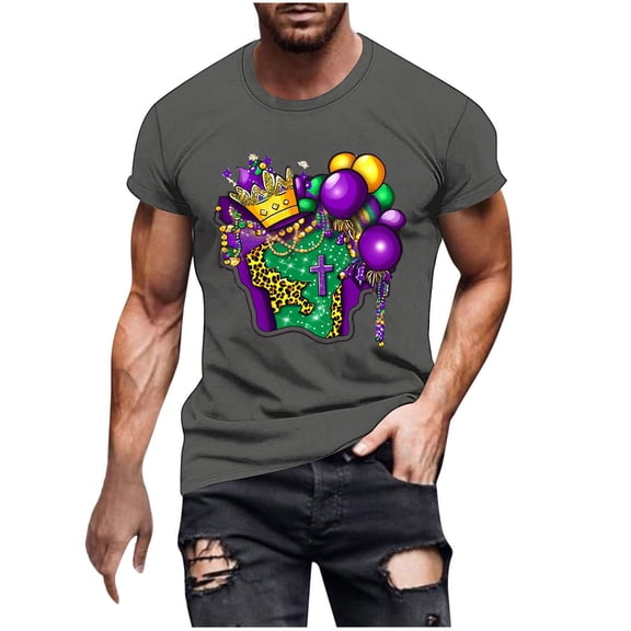 Xixinqiwan Mardi Gras T-shirt for Men,Mens Short Sleeve Carnival Round Neck Casual Tshirts New Orleans Parade Custume Tops