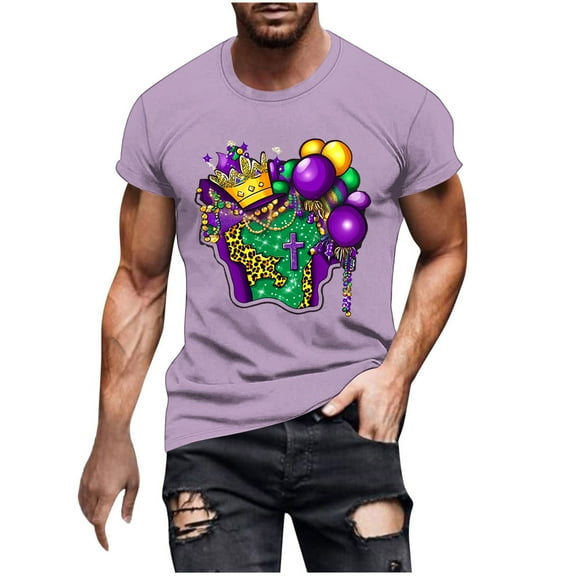 Xixinqiwan Mardi Gras T-shirt for Men,Mens Short Sleeve Carnival Round Neck Casual Tshirts New Orleans Parade Custume Tops