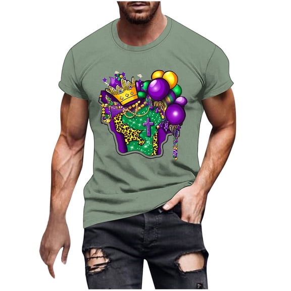 Xixinqiwan Mardi Gras T-shirt for Men,Mens Short Sleeve Carnival Round Neck Casual Tshirts New Orleans Parade Custume Tops
