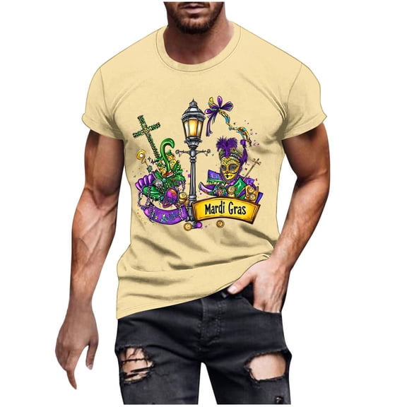 Xixinqiwan Mardi Gras Tops for Men,Men's Mardi Gras Fat Tuesday Shirts Mardi Gras Carnival Celebration Pullover Top