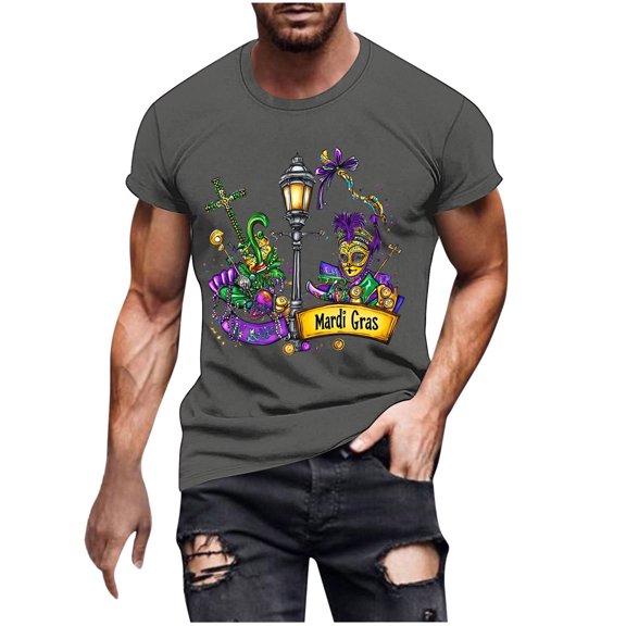 Xixinqiwan Mardi Gras Tops for Men,Men's Mardi Gras Fat Tuesday Shirts Mardi Gras Carnival Celebration Pullover Top