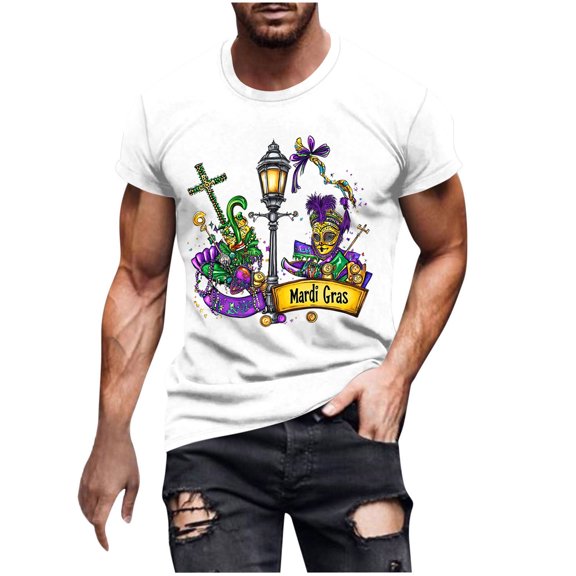 Xixinqiwan Mardi Gras Tops for Men,Men's Mardi Gras Fat Tuesday Shirts Mardi Gras Carnival Celebration Pullover Top