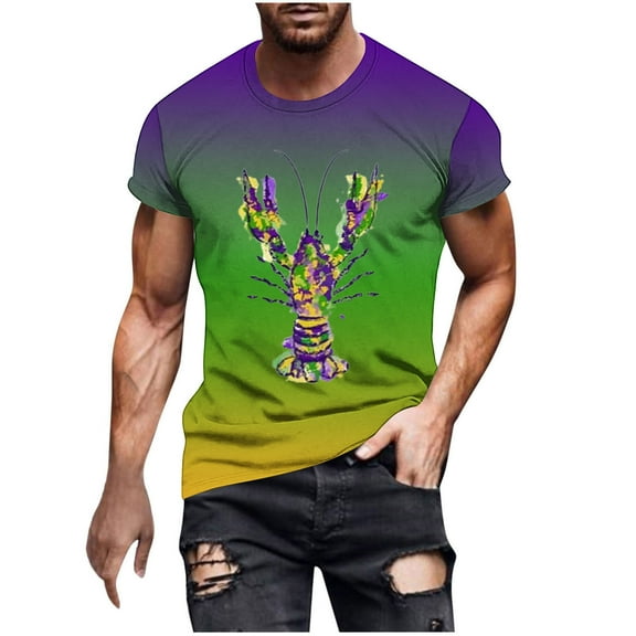 Xixinqiwan Men Tops,Mens Mardi Gras Mask Printed Shirts Round Neck Casual Loose Tops Fat Tuesday Shirts