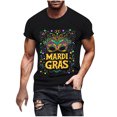 thumbnail image 1 of Xixinqiwan Men Tops Mardi Gras Dress Shirt,Men's Gold Green Purple Round Neck Short Sleeve Tee Mask Print Shirts Carnival Costume Casual Tops, 1 of 6