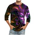 thumbnail image 1 of Xixinqiwan Men Tops Mardi Gras Mask Beads Shirts,Mask Graphic Print Casual Seven Sleeves T Shirt Tops Carnival Party Costume, 1 of 6
