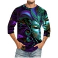 thumbnail image 1 of Xixinqiwan Men Tops Mardi Gras Mask Beads Shirts,Mask Graphic Print Casual Seven Sleeves T Shirt Tops Carnival Party Costume, 1 of 6