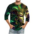 thumbnail image 1 of Xixinqiwan Men Tops Mardi Gras Mask Beads Shirts,Mask Graphic Print Casual Seven Sleeves T Shirt Tops Carnival Party Costume, 1 of 6