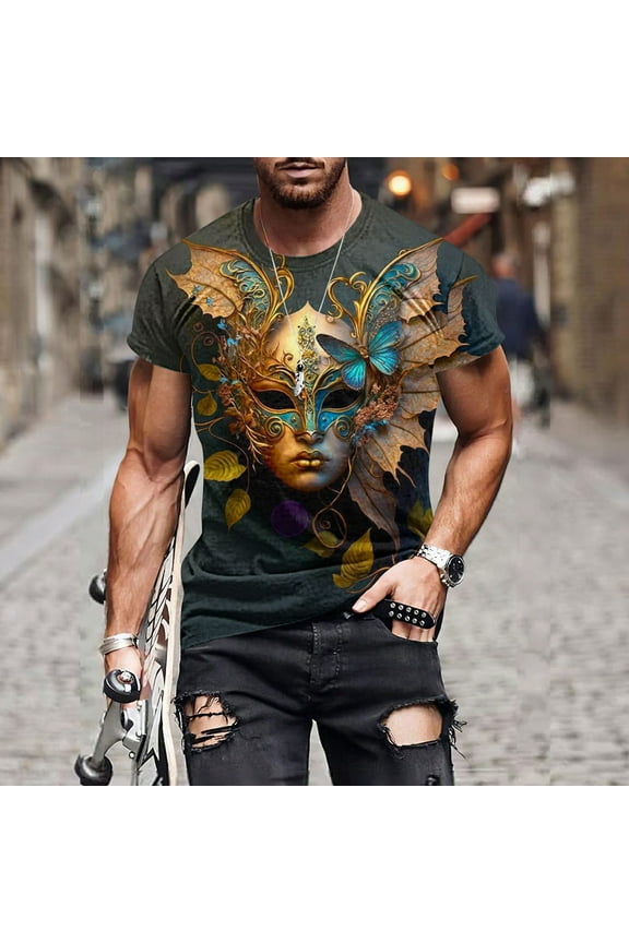 Men Tops Mardi Gras Mask Beads Shirts,Men's Tuesday Shirt Funny Mask Graphic Tee for New Orleans Carnival Party