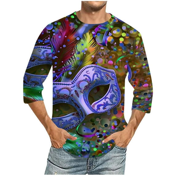 Xixinqiwan Mens Mardi Gras Clothing,Casual Loose Round Neck Tops Mardi Gras Novelty 2025 Carnival T Shirts