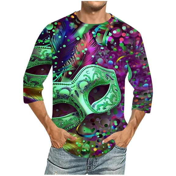 Xixinqiwan Mens Mardi Gras Clothing,Casual Loose Round Neck Tops Mardi Gras Novelty 2025 Carnival T Shirts