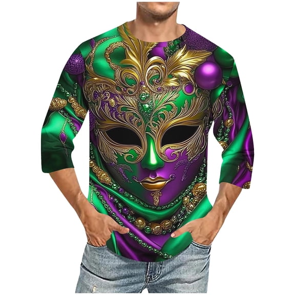 Xixinqiwan Mens Mardi Gras Clothing,Casual Round Neck Tunic Blouse Fat Tuesday Tee New Orleans Carnival Party Clothing